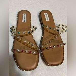 Steve Madden Women's Tan Sandals with Multicolor Studs Size 10